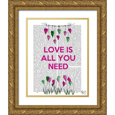 Love Is All You Need Illustration Gold Ornate Wood Framed Art Print with Double Matting by Fab Funky
