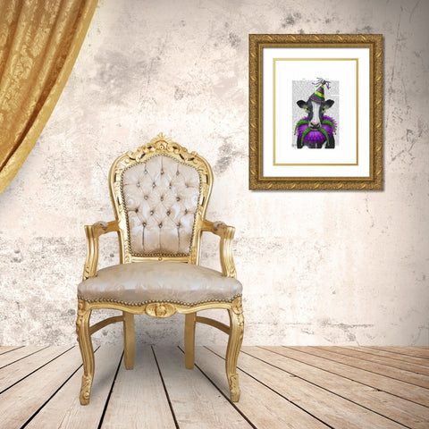 Mardi Gras Cow Gold Ornate Wood Framed Art Print with Double Matting by Fab Funky