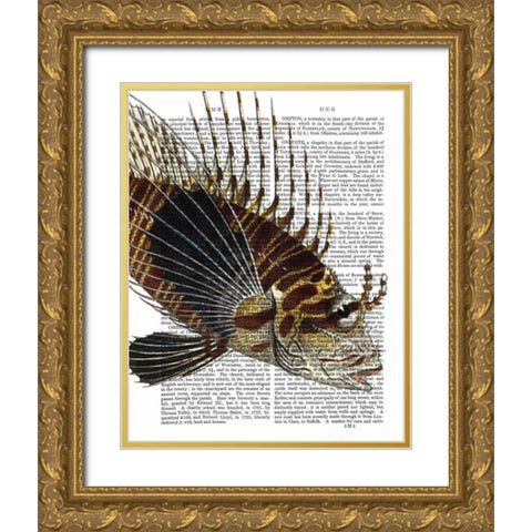 Vintage Spiky Fish Gold Ornate Wood Framed Art Print with Double Matting by Fab Funky