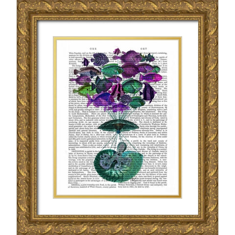 Flight Of The Fish Hot Air Balloon Gold Ornate Wood Framed Art Print with Double Matting by Fab Funky