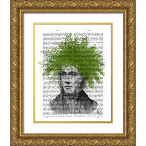 Asparagus Fern Head Plant Head Gold Ornate Wood Framed Art Print with Double Matting by Fab Funky