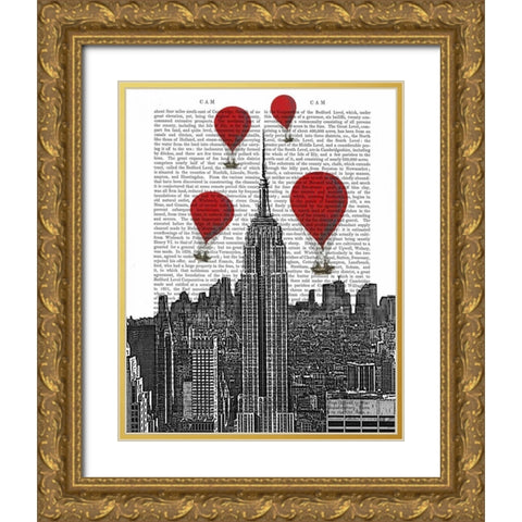 Empire State Building and Red Hot Air Balloons Gold Ornate Wood Framed Art Print with Double Matting by Fab Funky