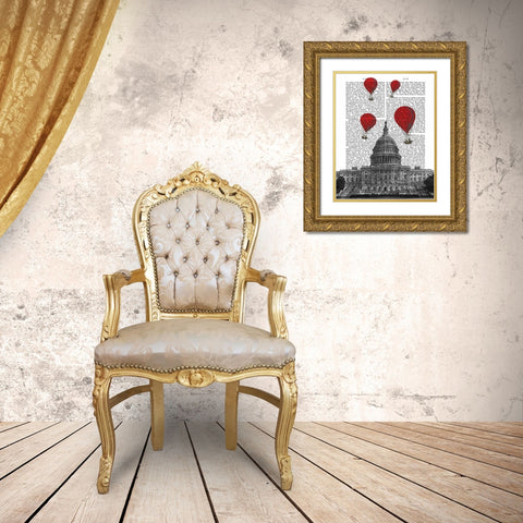 US Capitol Building and Red Hot Air Balloons Gold Ornate Wood Framed Art Print with Double Matting by Fab Funky