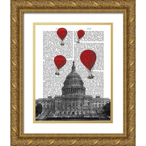 US Capitol Building and Red Hot Air Balloons Gold Ornate Wood Framed Art Print with Double Matting by Fab Funky