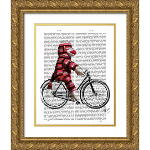 Sock Monkey on Bicycle Gold Ornate Wood Framed Art Print with Double Matting by Fab Funky