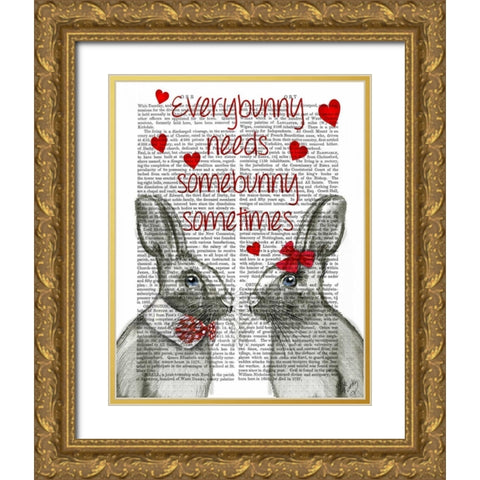 Everybunny Gold Ornate Wood Framed Art Print with Double Matting by Fab Funky