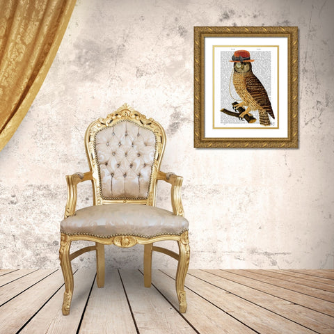 Owl with Steampunk Style Bowler Hat Gold Ornate Wood Framed Art Print with Double Matting by Fab Funky