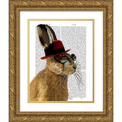 Steampunk Hare with Bowler Hat Gold Ornate Wood Framed Art Print with Double Matting by Fab Funky