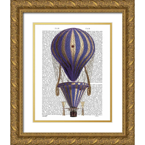Tiered Hot Air Balloon Blue Gold Ornate Wood Framed Art Print with Double Matting by Fab Funky