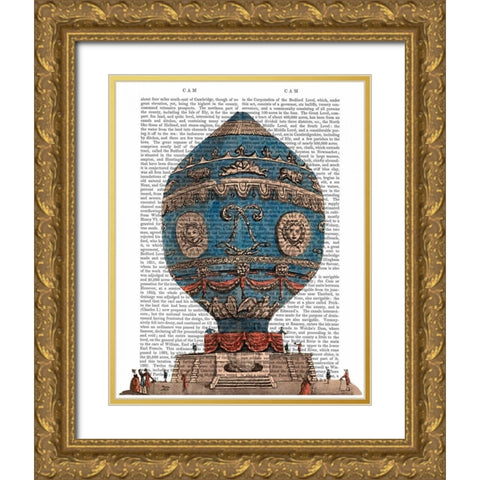 Montgolfier Aerostatique Hot Air Balloon Gold Ornate Wood Framed Art Print with Double Matting by Fab Funky