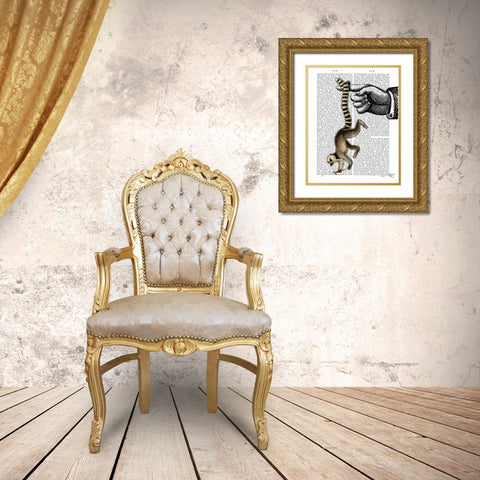 Ring Tailed Lemur on Finger Gold Ornate Wood Framed Art Print with Double Matting by Fab Funky