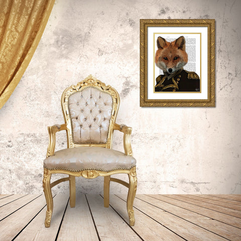 Admiral Fox Portrait Gold Ornate Wood Framed Art Print with Double Matting by Fab Funky