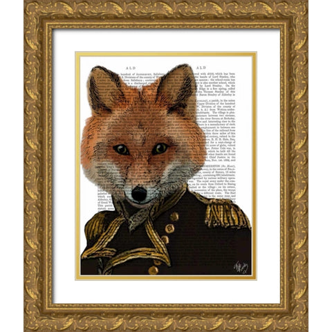 Admiral Fox Portrait Gold Ornate Wood Framed Art Print with Double Matting by Fab Funky