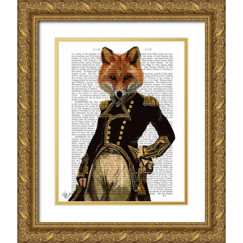 Admiral Fox Full Gold Ornate Wood Framed Art Print with Double Matting by Fab Funky