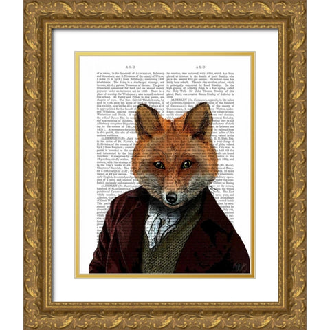 Fox Portrait 2 Gold Ornate Wood Framed Art Print with Double Matting by Fab Funky