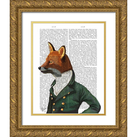 Dandy Fox Portrait Gold Ornate Wood Framed Art Print with Double Matting by Fab Funky