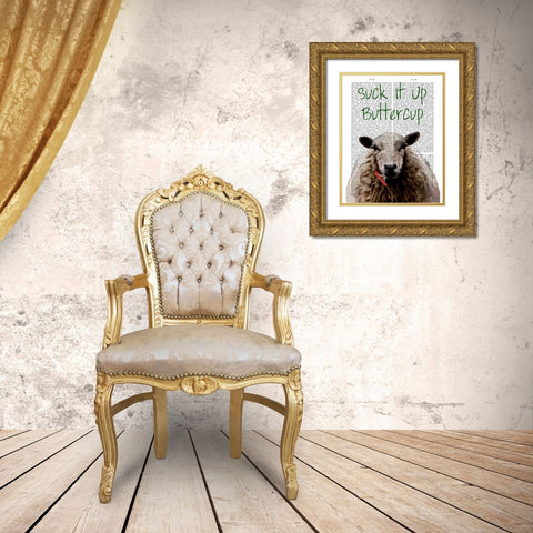 Suck It Up Buttercup Gold Ornate Wood Framed Art Print with Double Matting by Fab Funky
