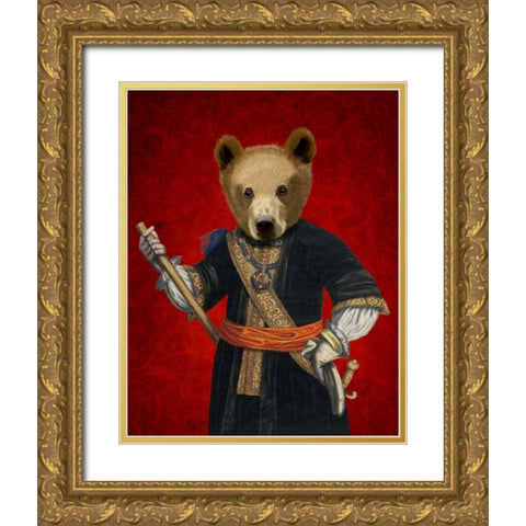 Bear in Blue Robes Gold Ornate Wood Framed Art Print with Double Matting by Fab Funky