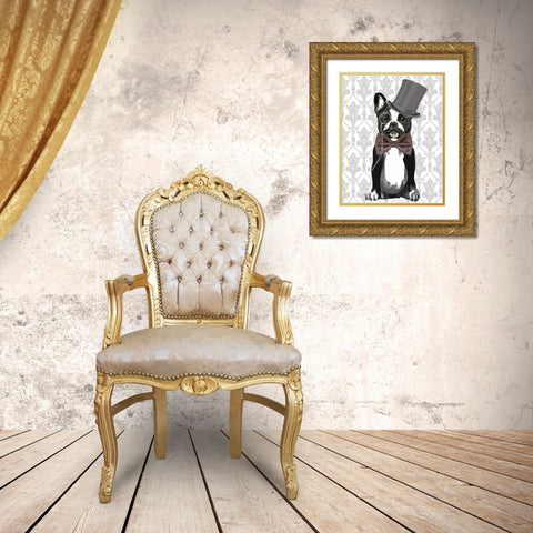 Monsieur Bulldog Gold Ornate Wood Framed Art Print with Double Matting by Fab Funky