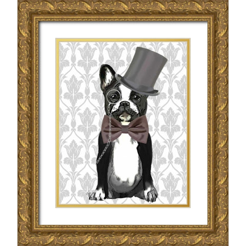 Monsieur Bulldog Gold Ornate Wood Framed Art Print with Double Matting by Fab Funky