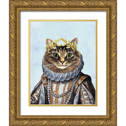Cat Queen Gold Ornate Wood Framed Art Print with Double Matting by Fab Funky
