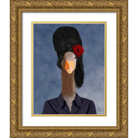 Amy Winehouse Goose Gold Ornate Wood Framed Art Print with Double Matting by Fab Funky