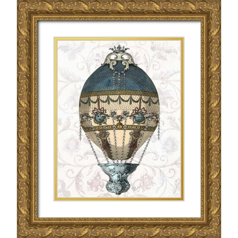 Baroque Balloon Blue and Cream Gold Ornate Wood Framed Art Print with Double Matting by Fab Funky