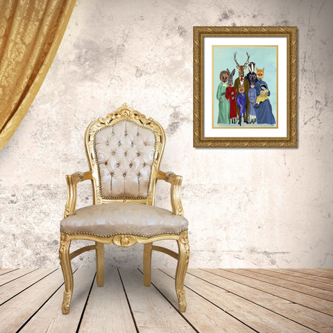 Woodland Family Gold Ornate Wood Framed Art Print with Double Matting by Fab Funky