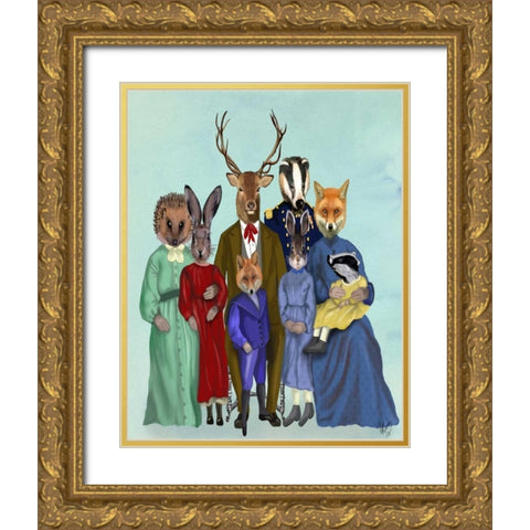 Woodland Family Gold Ornate Wood Framed Art Print with Double Matting by Fab Funky