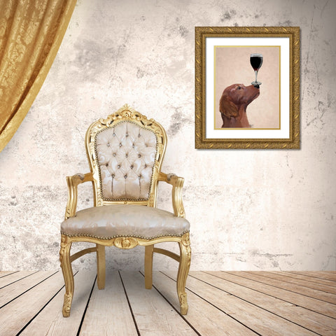 Red Setter Dog Au Vin Gold Ornate Wood Framed Art Print with Double Matting by Fab Funky