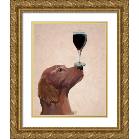Red Setter Dog Au Vin Gold Ornate Wood Framed Art Print with Double Matting by Fab Funky
