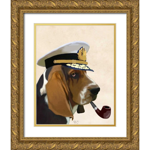 Basset Hound Sea Dog Gold Ornate Wood Framed Art Print with Double Matting by Fab Funky