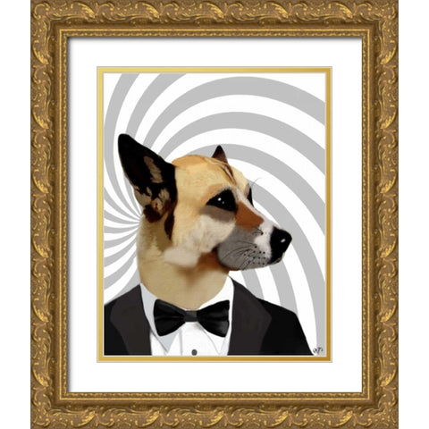 Debonair James Bond Dog Gold Ornate Wood Framed Art Print with Double Matting by Fab Funky