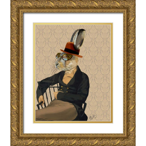 Horatio Hare on Chair Gold Ornate Wood Framed Art Print with Double Matting by Fab Funky