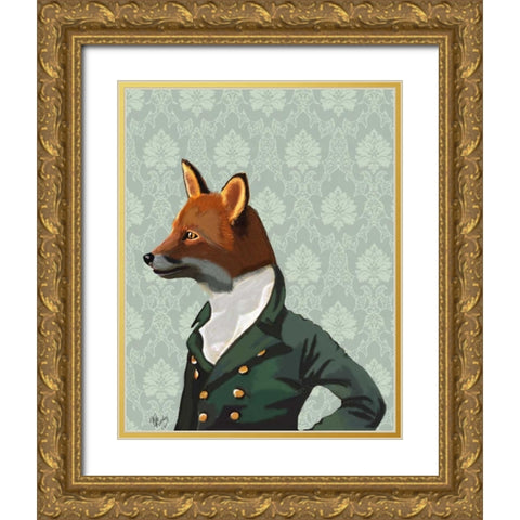 Dandy Fox Portrait Gold Ornate Wood Framed Art Print with Double Matting by Fab Funky