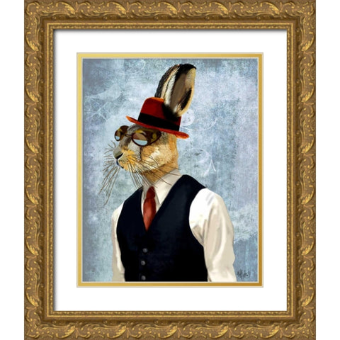 Horatio Hare in Waistcoat Gold Ornate Wood Framed Art Print with Double Matting by Fab Funky