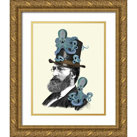 Doctor Octopus Gold Ornate Wood Framed Art Print with Double Matting by Fab Funky