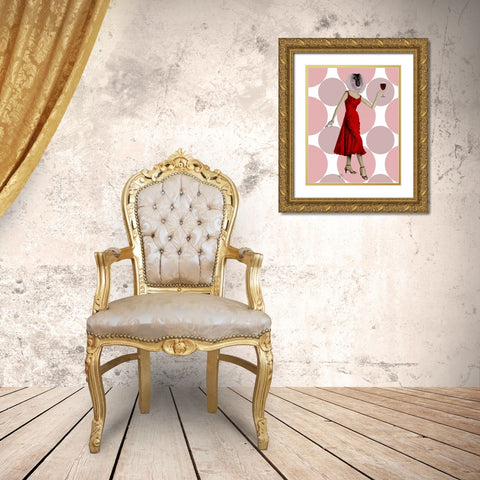 Monkey in Red Dress with wine Gold Ornate Wood Framed Art Print with Double Matting by Fab Funky