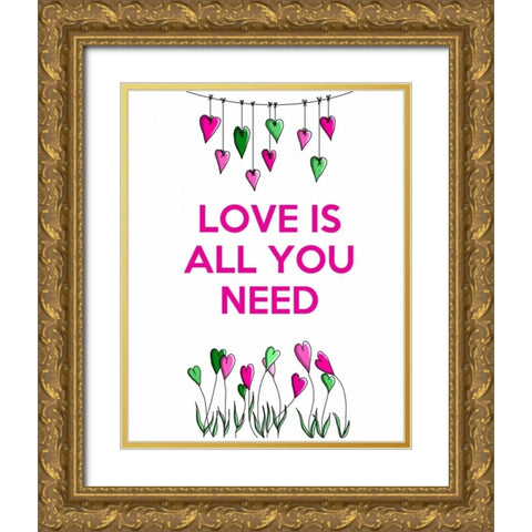 Love is all You Need Gold Ornate Wood Framed Art Print with Double Matting by Fab Funky