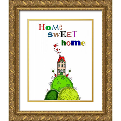 Home Sweet Home Gold Ornate Wood Framed Art Print with Double Matting by Fab Funky