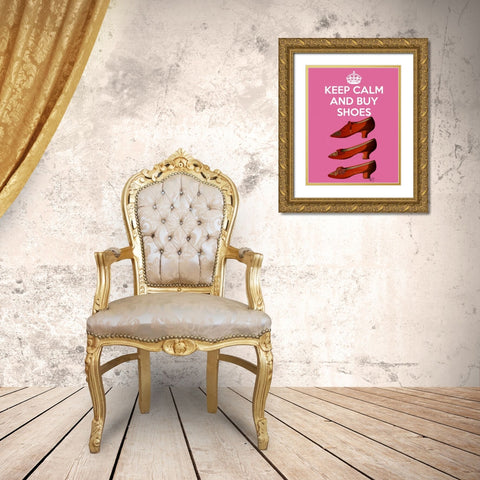 Keep Calm Buy Shoes Gold Ornate Wood Framed Art Print with Double Matting by Fab Funky