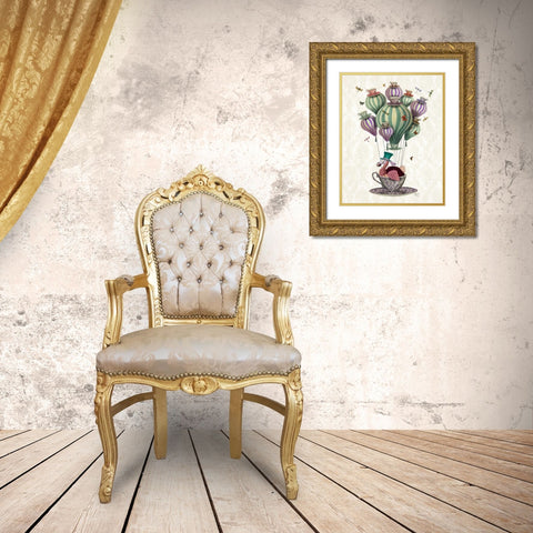 Dodo Balloon with Dragonflies Gold Ornate Wood Framed Art Print with Double Matting by Fab Funky