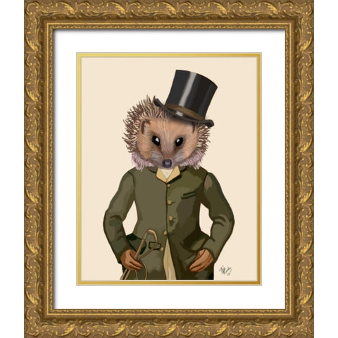 Hedgehog Rider Portrait Gold Ornate Wood Framed Art Print with Double Matting by Fab Funky
