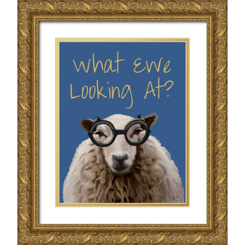 What Ewe Looking At Sheep Print Gold Ornate Wood Framed Art Print with Double Matting by Fab Funky