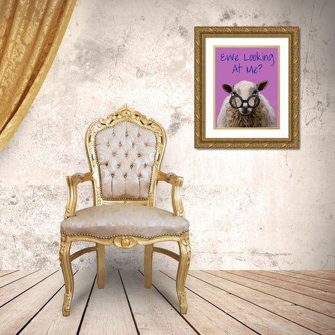Ewe Looking at Me DeNiro Sheep Gold Ornate Wood Framed Art Print with Double Matting by Fab Funky