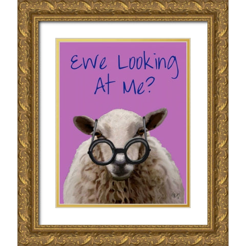 Ewe Looking at Me DeNiro Sheep Gold Ornate Wood Framed Art Print with Double Matting by Fab Funky