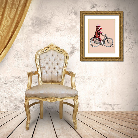 Sock Monkey on Bicycle Gold Ornate Wood Framed Art Print with Double Matting by Fab Funky