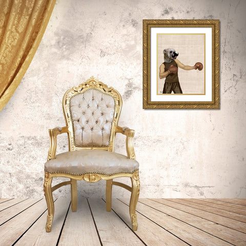 Boxing Bulldog Portrait Gold Ornate Wood Framed Art Print with Double Matting by Fab Funky