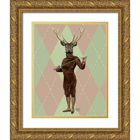 Fencing Deer Full Gold Ornate Wood Framed Art Print with Double Matting by Fab Funky