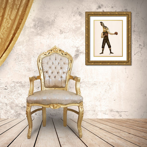 Boxing Hare Gold Ornate Wood Framed Art Print with Double Matting by Fab Funky